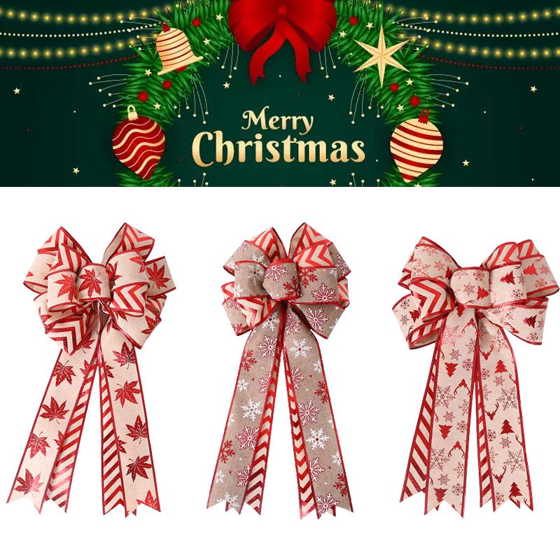 Christmas Double Wreath Bow Indoor Outdoor Christmas Tree Decor Bows Xmas Gift