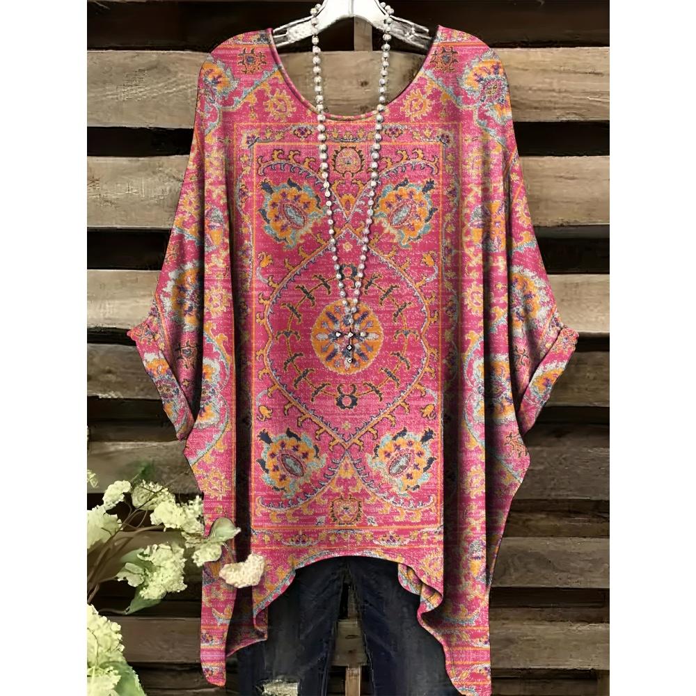 Summer Women's Bohemian Style Print T-Shirt Tops Fashion Striped Flower Graphic T-Shirt Casual Comfort Short Sleeve Y2k Clothes