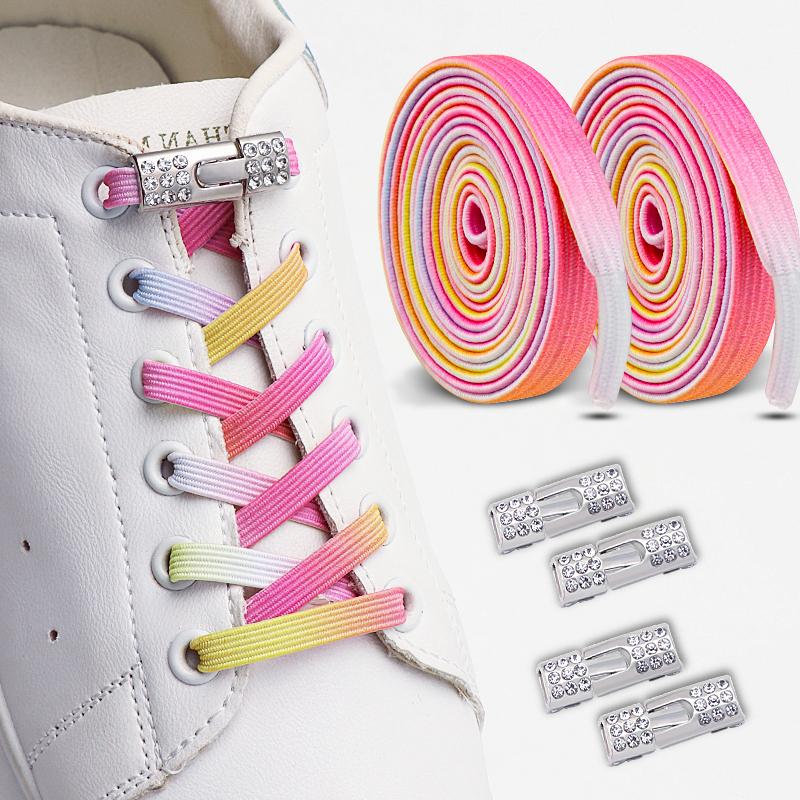 Colorful Glitter Flat Shoelace  No Tie Shoe Laces Elastic Laces Sneakers Diamond Lock Shoelaces Without Ties Shoe Accessories