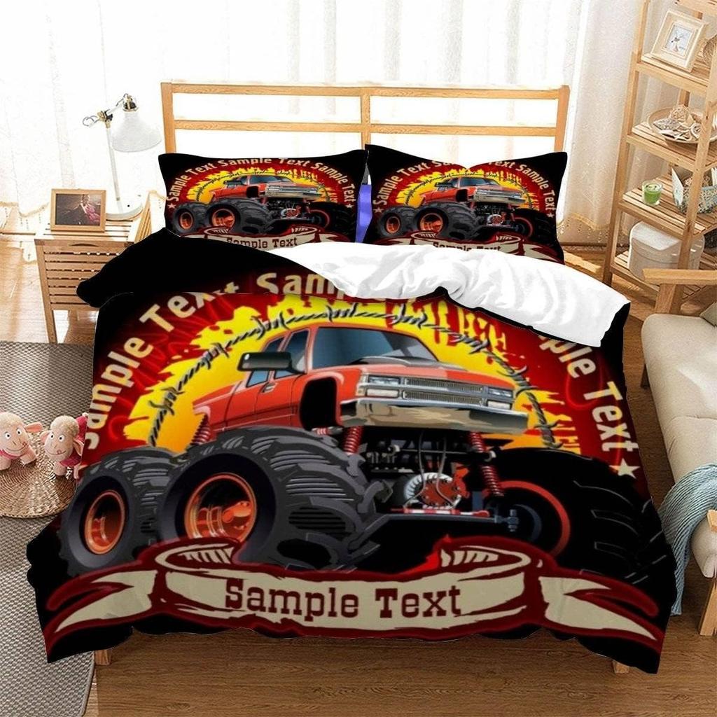Racing themed bedding 3D printed cartoon monster truck pattern, soft down anti allergy down duvet cover, adult bedding set, teen