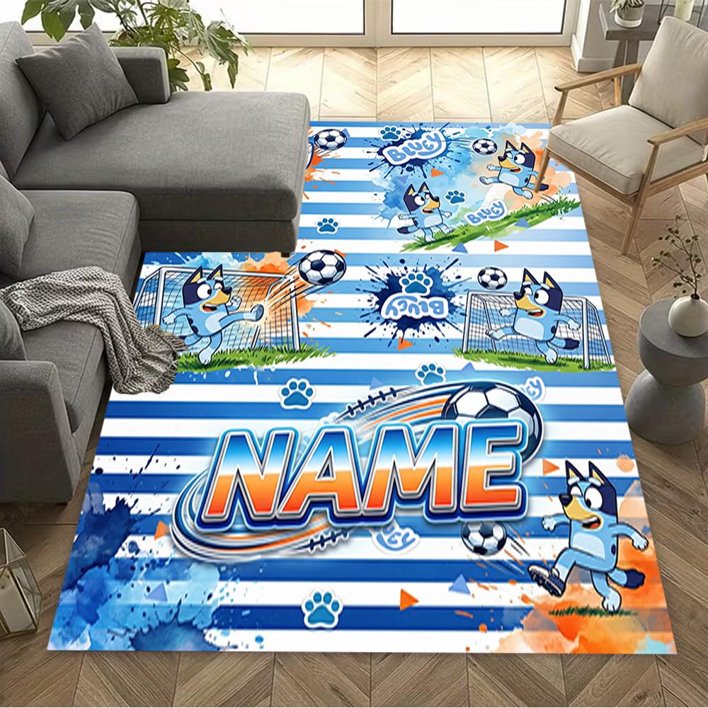 Soccer Fun Bluey Customize Your Name Floor Mat Design for Dining Room Decorate room Kitchen Study room Anti-slip Rug Anime Office Decor Spiritual Gift