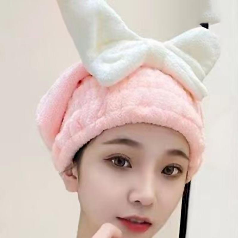 Princess Quick-Dry Bow Knot Hair Towel - Super Absorbent & Cute Elastic Shower Cap for Women 27*20