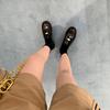 Sheepskin version~ British leather thick-soled black small leather shoes women's gold coins lazy one-pedal loafers flat single shoes