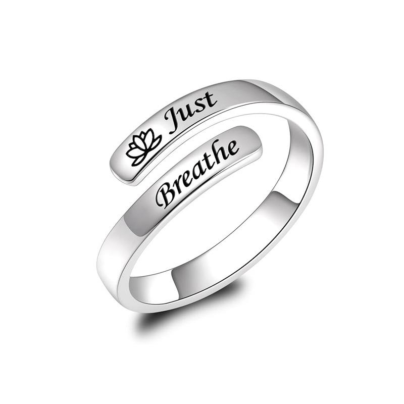 

Stainless Steel Ring Just Breathe Ring For Women Men Spiral Wrap Healing Rings Inspirational Gifts as the picture