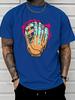 Colorful Baseball Glove Drip Splash Graphic Unisexs Cotton Crew Neck Tee Short Sleeve Loose Casual Daily Street Male Wear Top