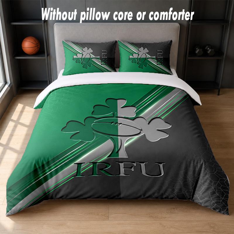 Ireland Rugby Design Bed Bedding Set 1 Duvet Cover + 2 Pillowcases Soft Breathable Household Bed Linens