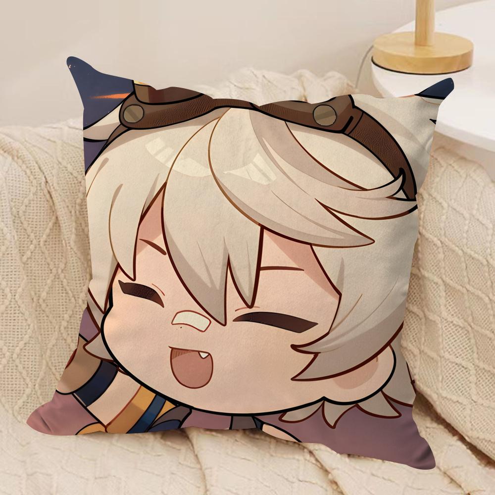 Bennett cute Genshin Impact Cushion Cover Silky Short Plush Invisible Zipper Dustproof Sofa Pillow Case for Home Decor