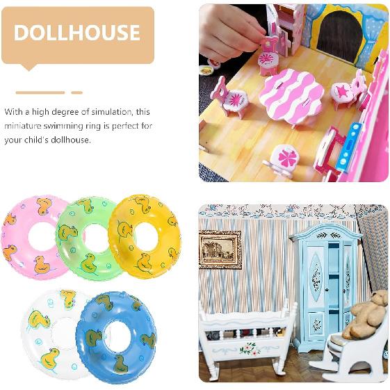 Gadpiparty 5Pcs Mini Swim Rings for Dollhouse - Inflatable Pool Float for Kids Dolls - Baby Pool Toys
