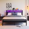 Bed 140x190 with Storage, Metal Bed Frame with USB Charging Function & LED Lighting, Modern Storage Bed with Headboard Shelf, Youth Bed/Guest Bed