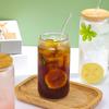 With Straw and Lid Glass Can Shaped Cups Spill-Proof Bubble Tea Cup Glass Drink Cup  Milk Tea