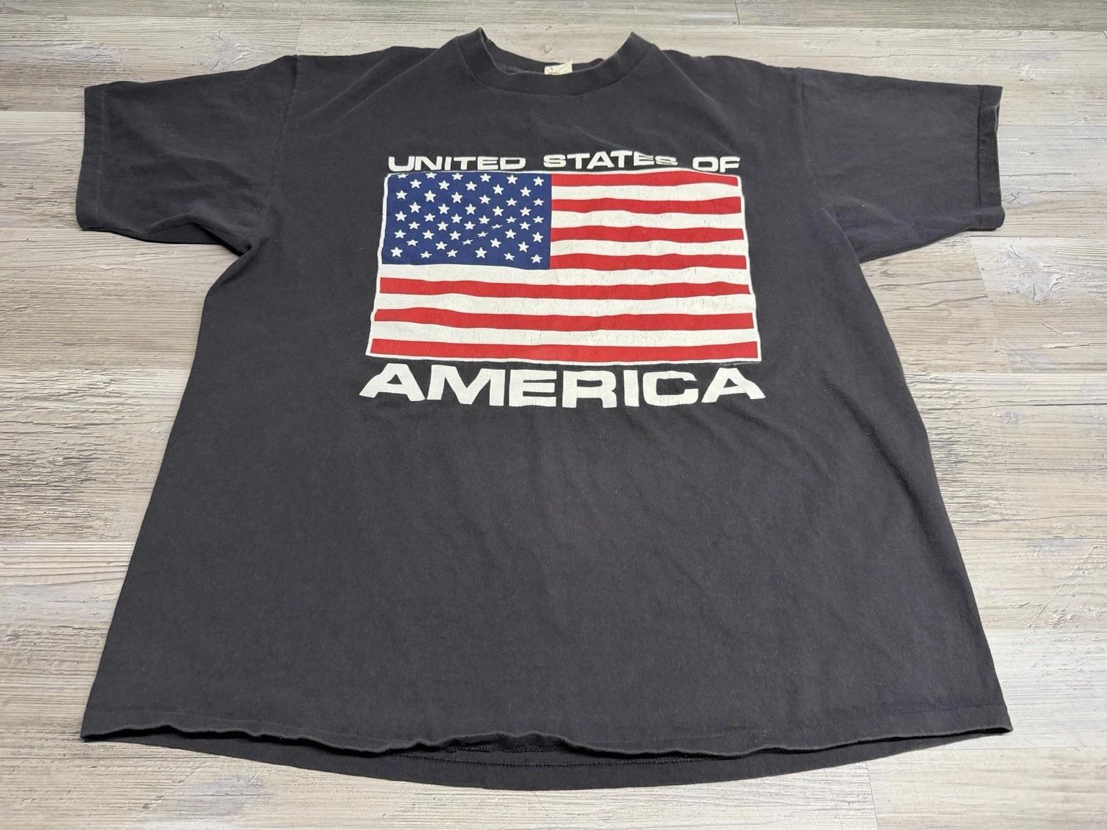 

Vintage 90s Patriotic American Flag T-Shirt Single Stitch United States Black XL S