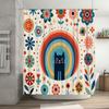 Cute Cat Floral Shower Curtain Botanical Animal Pattern Bathroom Decor Waterproof Fabric Vintage Retro Home Decor