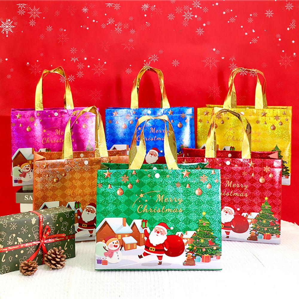 Christmas Gift Bag Non-woven Santa Snowman Xmas Tree Tote Bag Large Capacity Shopping Bag Xmas New Year Candy Gift Packaging Bag