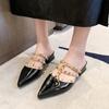 Fashion Baotou-low Heels Women's Fashion Pointy Shallow Mouth Color Rivets Set Foot Anti-slip Wear-resistant Slippers