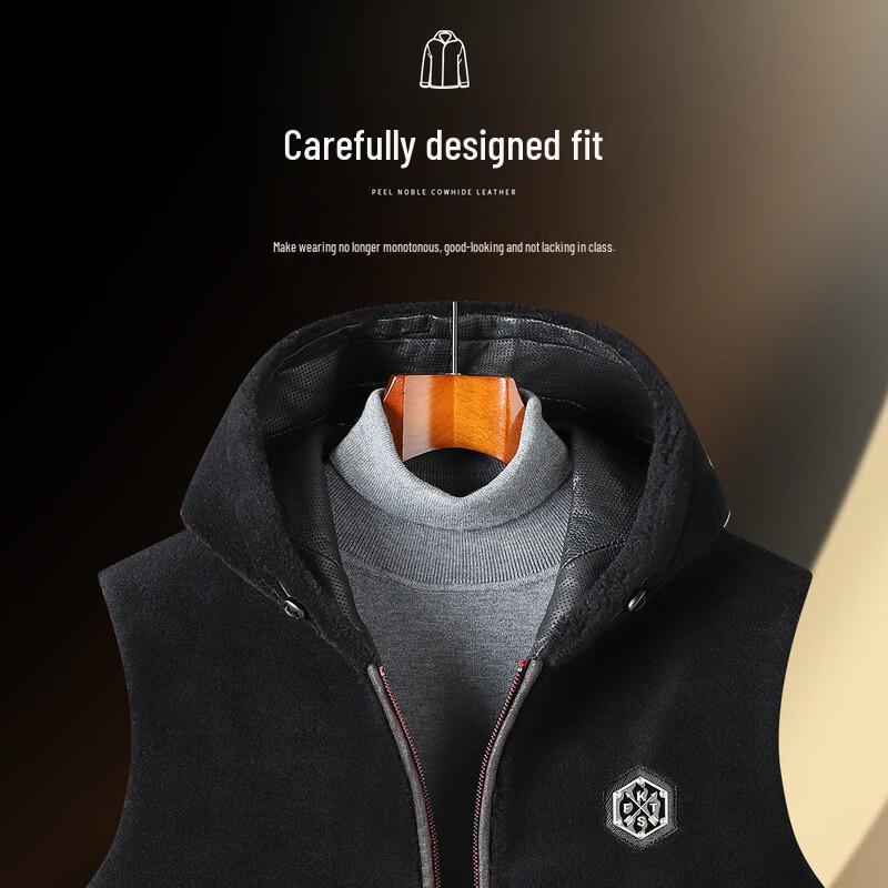 Men's 100% Wool Hooded Shearling Vest