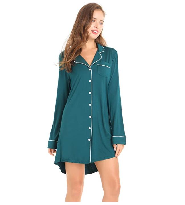 Women's Modal Long-Sleeve Nightgown, Cardigan Style Pajamas, Hot Seller