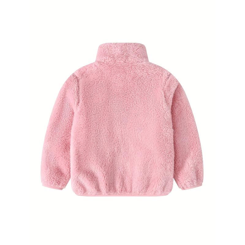 Pink Soft Children's Winter Coat - Girls' Zipper Jacket with Stand-Up Collar, Easy Zip Closure, Side Pockets - Warm Cold Weather Coat for Toddler