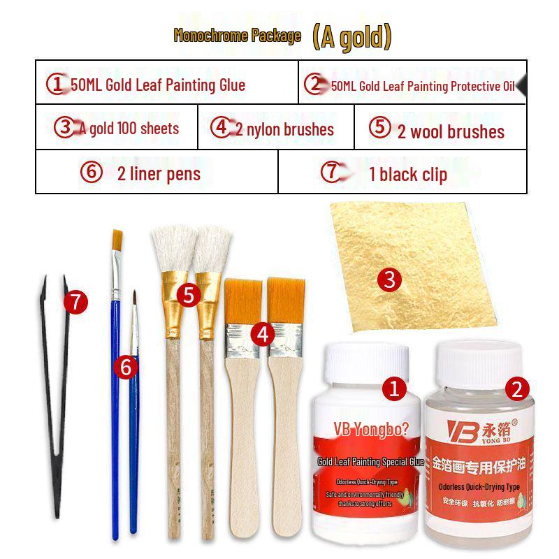 Kit Completo di Doratura con Foglia Oro e Argento per Arte Fai da Te, Artigianato e Pittura