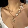 Bohemia Irregular Shell Beaded Necklace for Women Starfish Conch Pearl Pendant Metal Chain Choker Summer Beach Vacation Jewelry