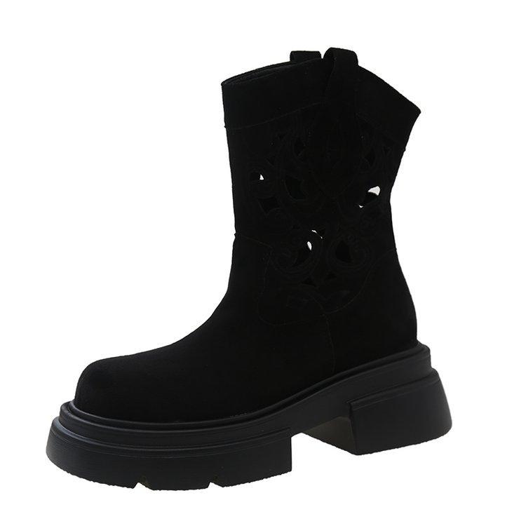 [Ushilai] Retro Western Cowboy Boots Women's New Hollow Breathable Fashion Martin Boots in Summer 2025