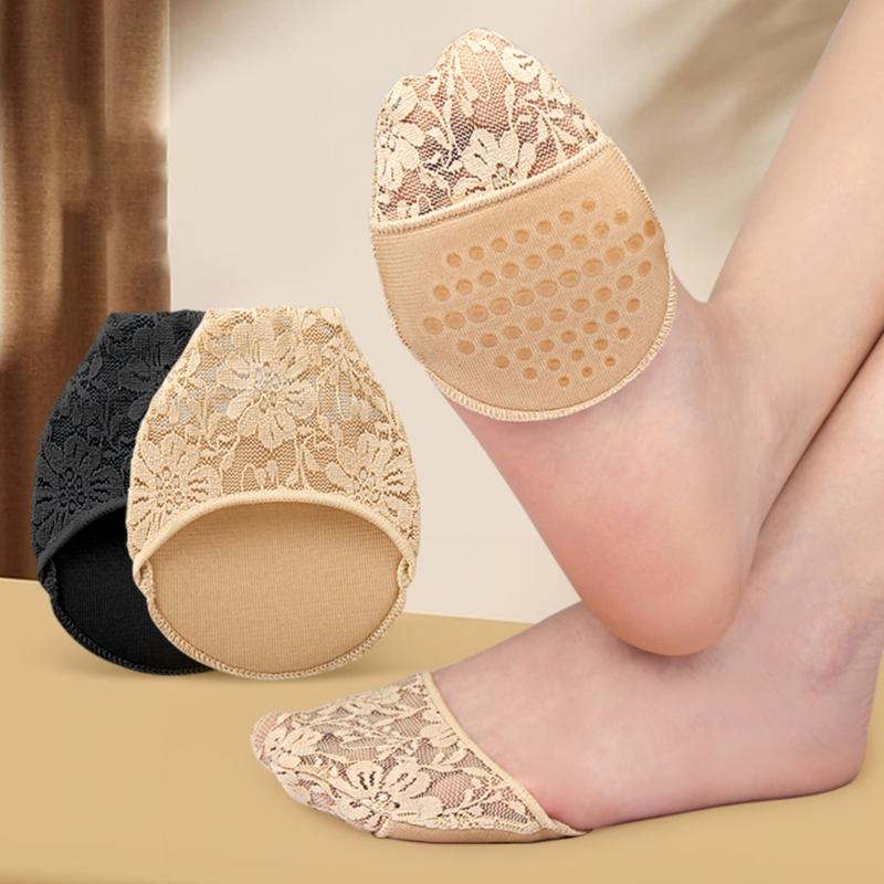 1 Pair Half Toe Socks Women Lace Toe Topper Socks No Show Liner Invisible Toeless Socks Forefoot Non-Slip Insoles Pads