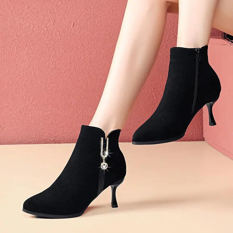 Fashion Pole Heeled Female Short Shoes Plus Big Size Stripper Women's Ankle Boots Suede Footwear On Offer Chic and Elegant Hot Booties