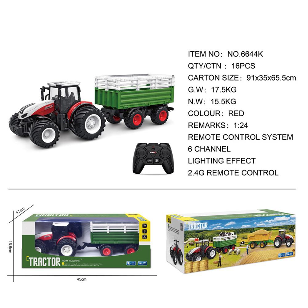 1:24 Remote Control Car For Kids Simulation Electric Farmer Harvester Tractor Model With Lights Christmas Gifts For Boys Girls