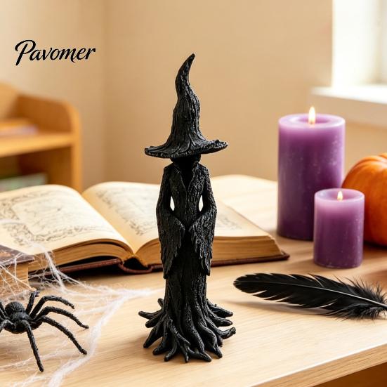 Spooky Resin Statue for Home Decor Halloween Witch Statue, Gothic Tree Figurine, Vintage Mysterious Bark Texture Art Dark Fantasy Ornament Tabletop,