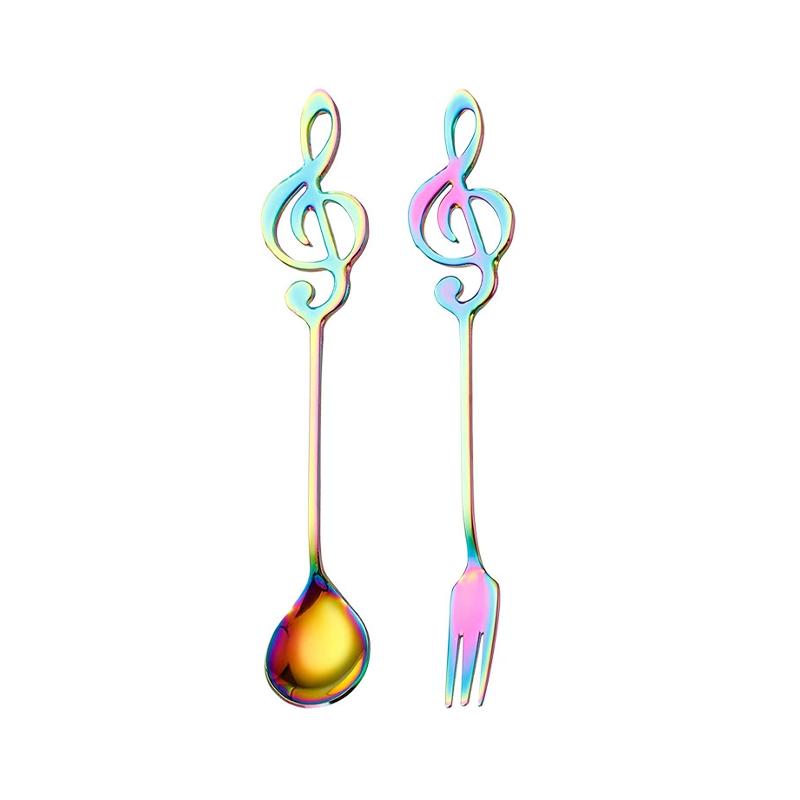 Musical Note Spoon Fork Set Stainless Steel Coffee Stirring Spoon  Ice Cream Dessert Teaspoons Creative Gift Kitchen Tableware
