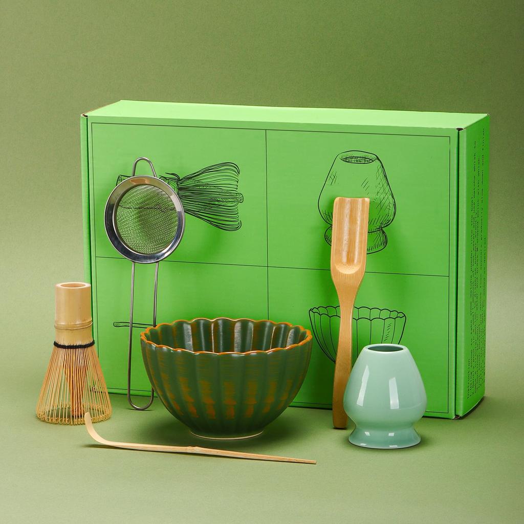 DiDiBirDi Matcha Set, 6-Piece Tea Ceremony Set Includes Matcha Bowl, Matcha Whisk Stand, Matcha Bamboo Scoop, and Traditional Bamboo Chasen (Chasen)