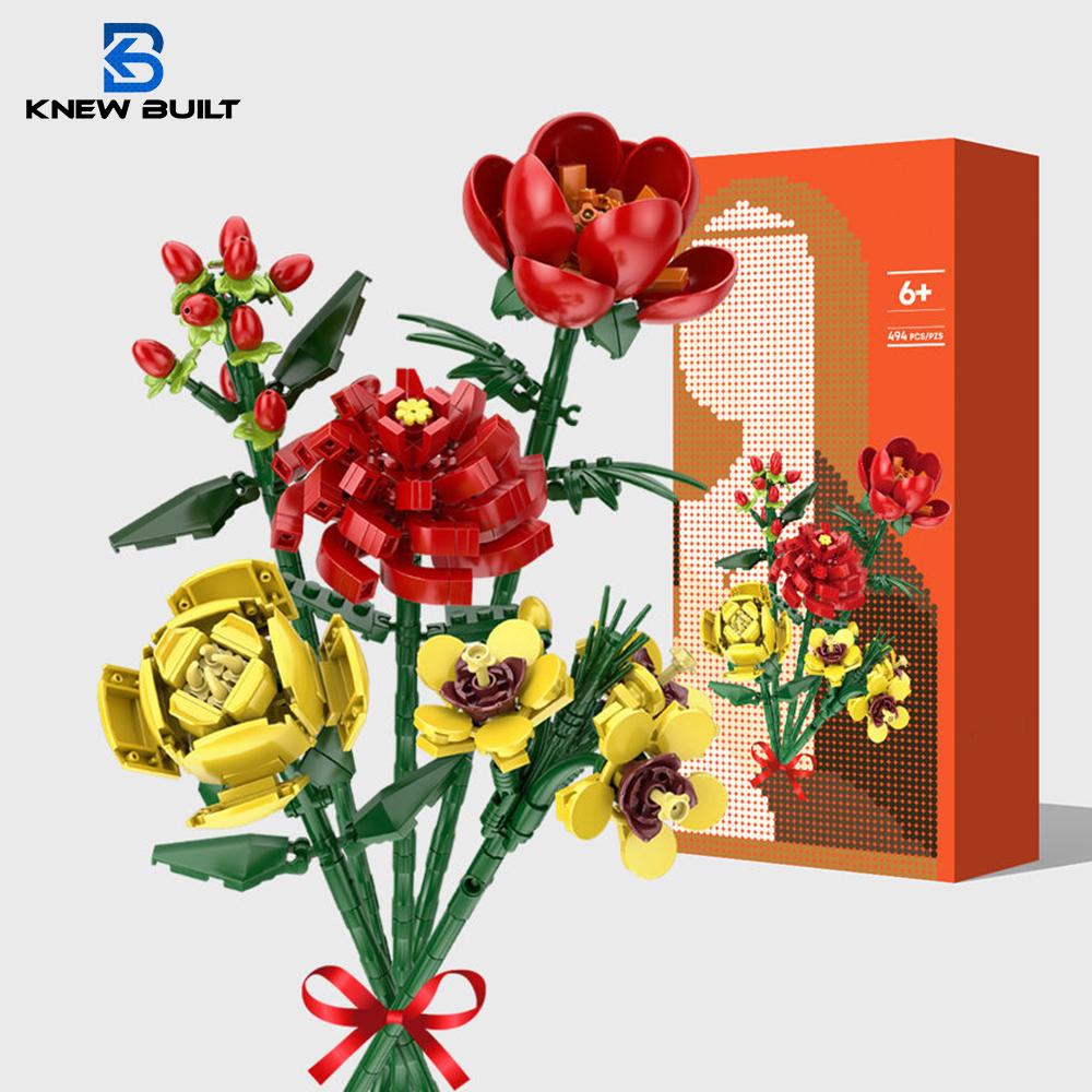 Flower Bouquet 3D Model Toy Mini Build Blocks for Girl Plant Potted Assemble Brick Decoration Holiday Girlfriend Gift