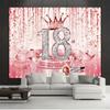2D Pink Rose Gold 18th Birthday Backdrop Glitter Crown Photo Booth Banner