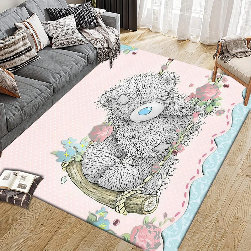 Tatty Teddy2 Flannel Pattern Square Carpet,Area Rug,Carpet Rug for Living Room Bedroom Sofa Playroom Decor,Non-slip Floor Mat