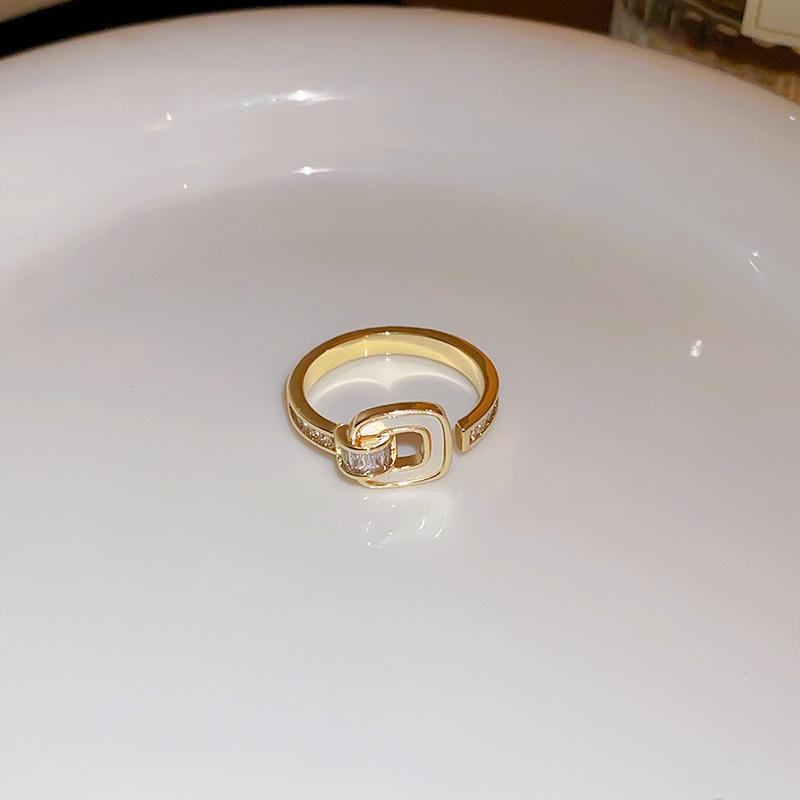 Inel Geometric cu Zircon Placat cu Aur - Modă High-End în Stil Coreean pentru Degetul Arătător