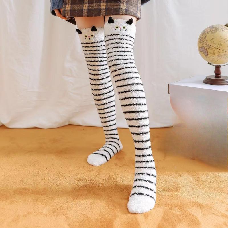 Japanese Girl Animal Modeling Knee Socks Striped Cute Compression Autumn Winter Warm Sock Kawaii Cozy Long Thigh High Socks
