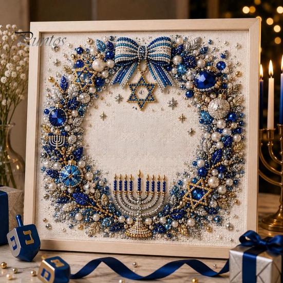 Creative Mindful Activity DIY Hanukkah Pearl Art Kit, 3D Mosaic Bead Craft Set, Hobby Set Ritual Making Kit for Traditional Holiday Home Decor