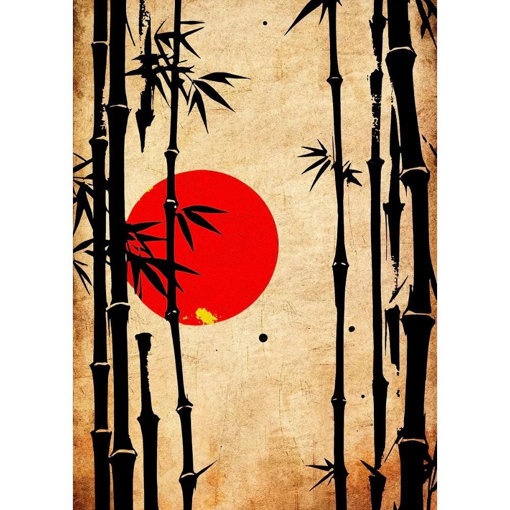 Japanese Silhouette Samurai Art Red Sun Koi Fish Posters Bamboo Modern Prints Canvas Wall Art Pictures Home Living Room Decor