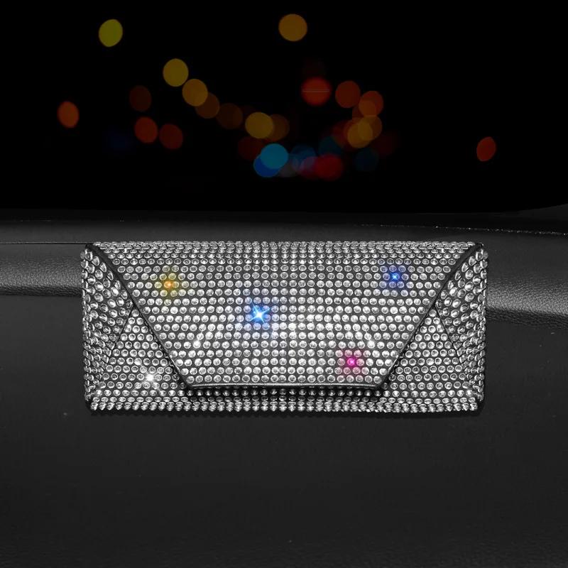 Shiny Diamond Crystal Car Glasses Case Auto Console Armrest Box Storage Organizer Eyeglasses Sunglasses Box Car Accessories