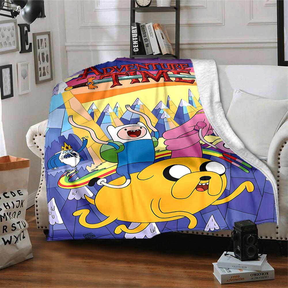 1pc Adventure Time Flannel Throw Blanket Lightweight Soft Warm All Season Blanket for Sofa, Bed, Travel,L1029045