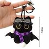 Cute Big Eyes Black Cat Plush Keychain Stuffed Little Devil Cartoon Wings Kitten Doll Pendant Soft Mini Car Keyring Bag Ornament