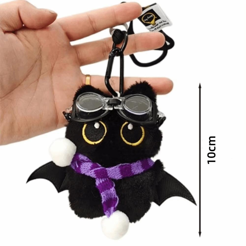 Cute Big Eyes Black Cat Plush Keychain Stuffed Little Devil Cartoon Wings Kitten Doll Pendant Soft Mini Car Keyring Bag Ornament