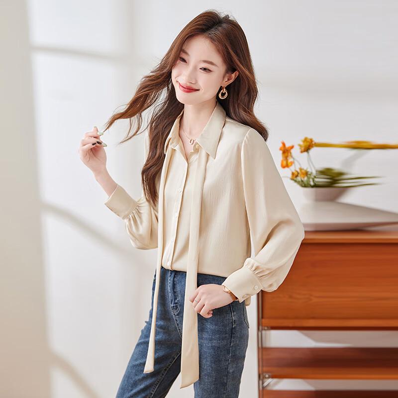 Trollman Women s Bow-knot Lapel Long-Sleeve Commuter Shirt S