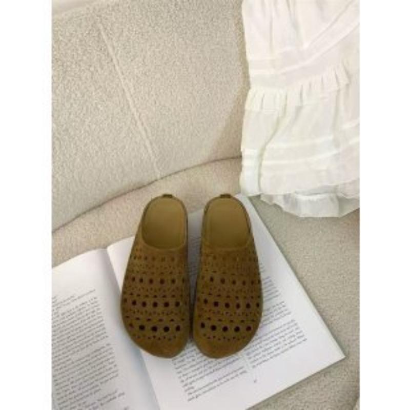 Thick-soled Bag Head Slippers for Women To Wear New Fashionable Hollowed-out Beef Suede Lazy One-pedal Sandals