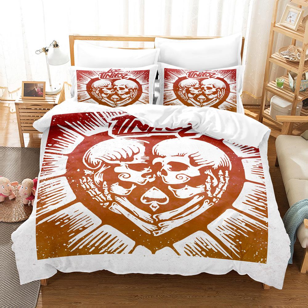 3D-Paar-Schädelkopf-Serie, Bettwäsche-Set, Halloween-Horror-Bettbezug und Kissenbezug, 2/3-teilig, AU/US/UK/DE, volle Größe, Heimdekoration