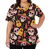 Women's V-Neck Short Sleeve Work Top with Pockets Print Caregiver Uniform Shirt