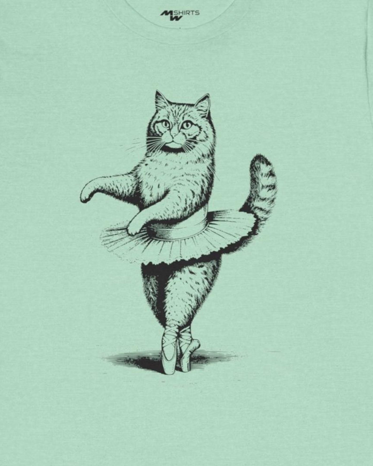 Ballet Cat T-Shirt - Vintage Engraving Style Dancing Kitty Gift 3XL