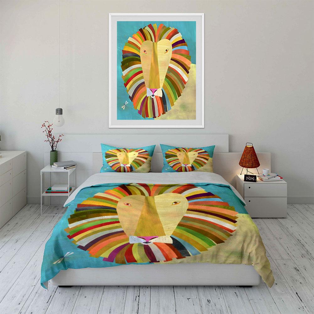 Colorful Lion Art Decor Set Bedding Set with 1 Duvet Cover 2 Pillowcases Single Double King Queen, Gift
