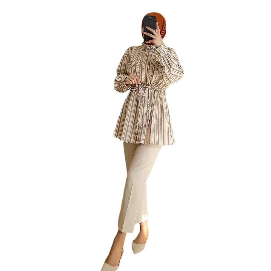 2024 Autumn Women's Color Block Stripe Casual Versatile Shirt