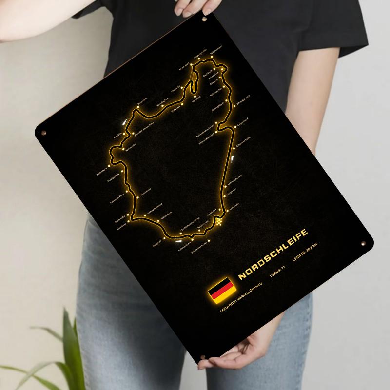

Nurburgring Nordschleife Circuit Map Metal Wall Art Germany Racing Track Decor for Home Garage 20x30cm（7.8x11.8inch）