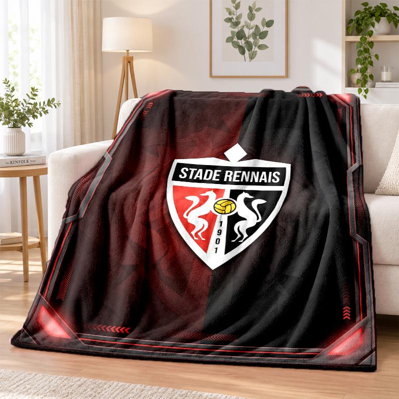 Stade Rennais FC Printed Flannel Blanket Warm Comfort Bed Throw For Indoor Home Decoration